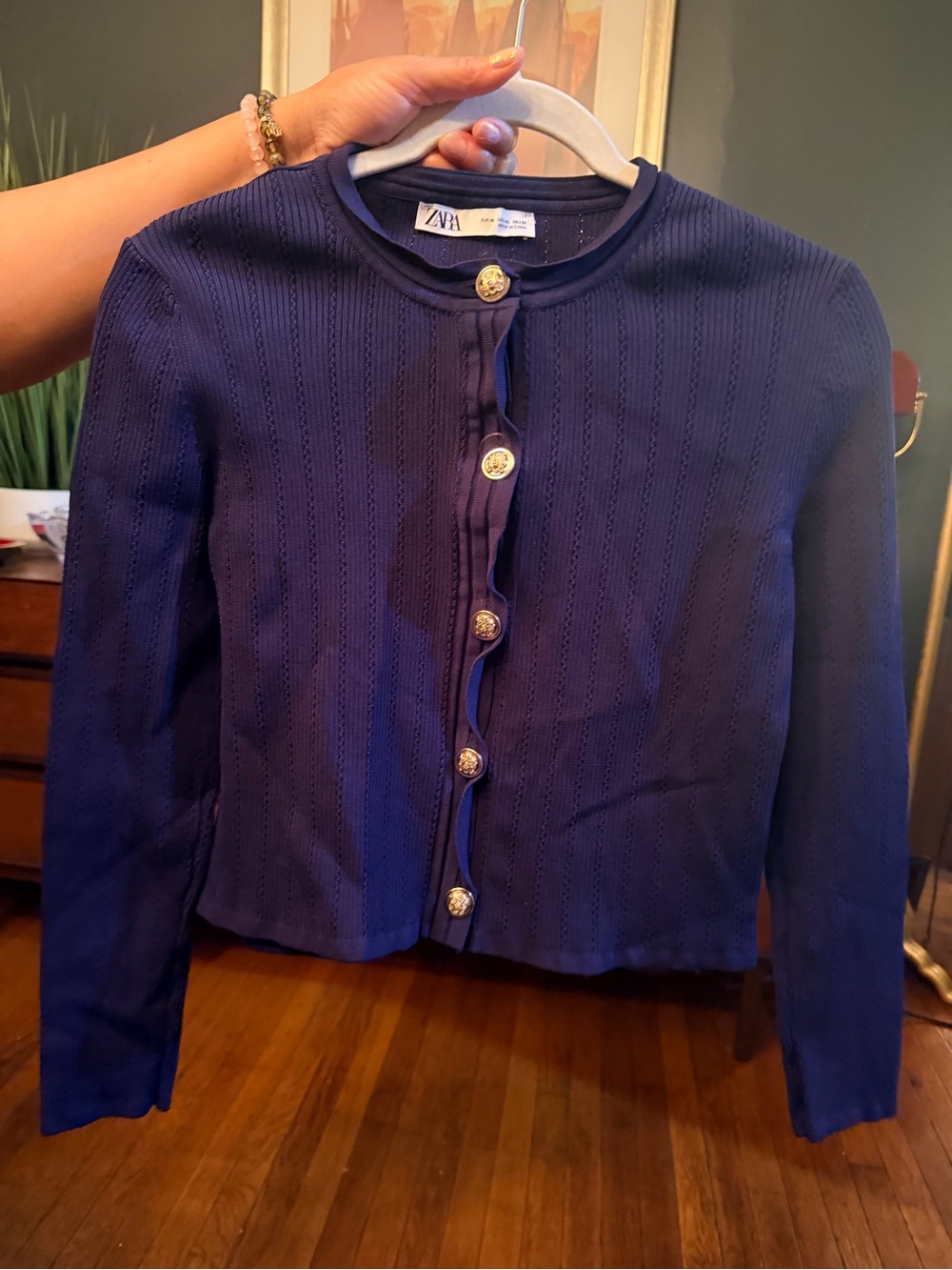 Zara Royal Blue Knit Cardigan with Gold Buttons